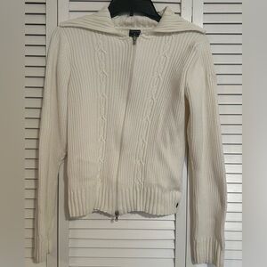 Nautica Jeans Ivory Cream  Dual Zipper Ladies Cable Sweater Junior Size XL